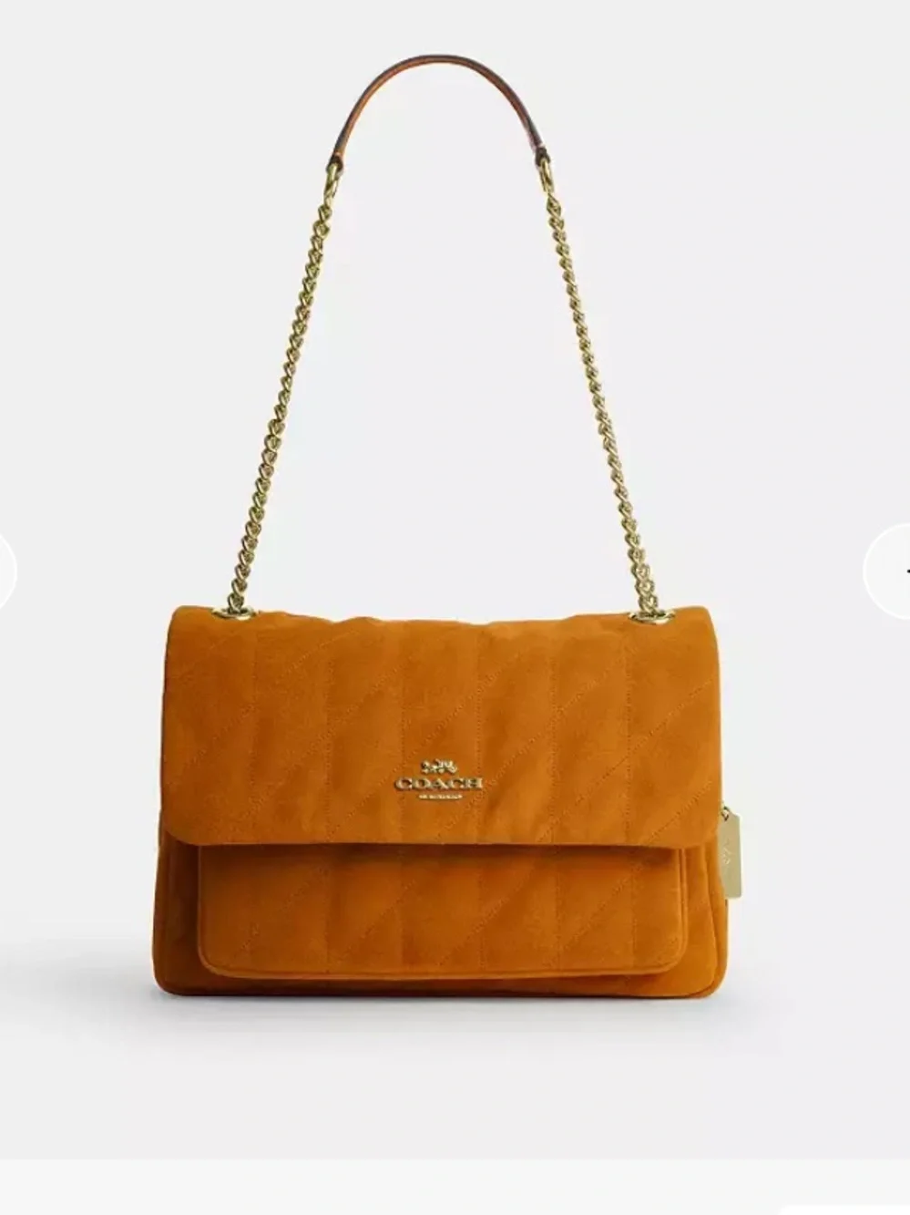Coach Quilted Elodie Chain Shoulder Crossbody Bag- Marigold Suede
